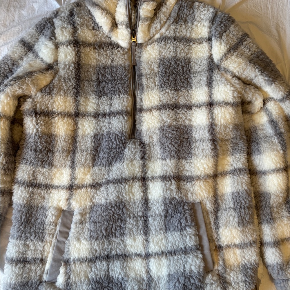 Abercrombie & Fitch Cream and Gray Sherpa Jacket